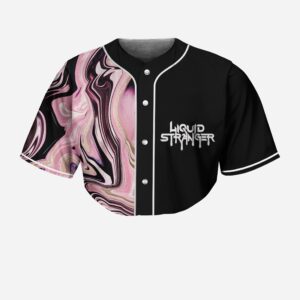 Liquid Stranger Nude Pink Oil Slick Crop Top Baseball Jersey for EDM festivals - Rave Jersey