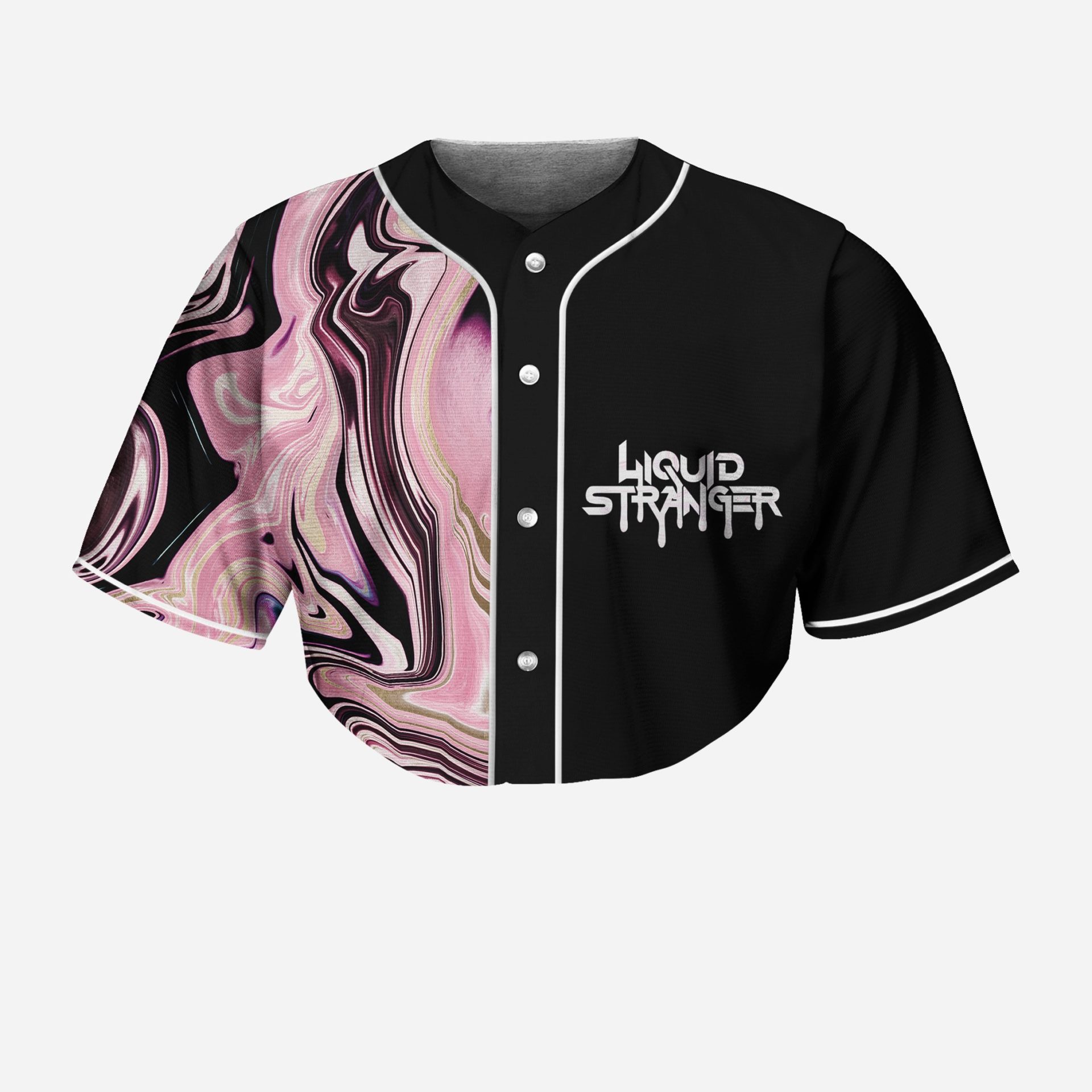 Liquid Stranger Nude Pink Oil Slick Crop Top Baseball Jersey for