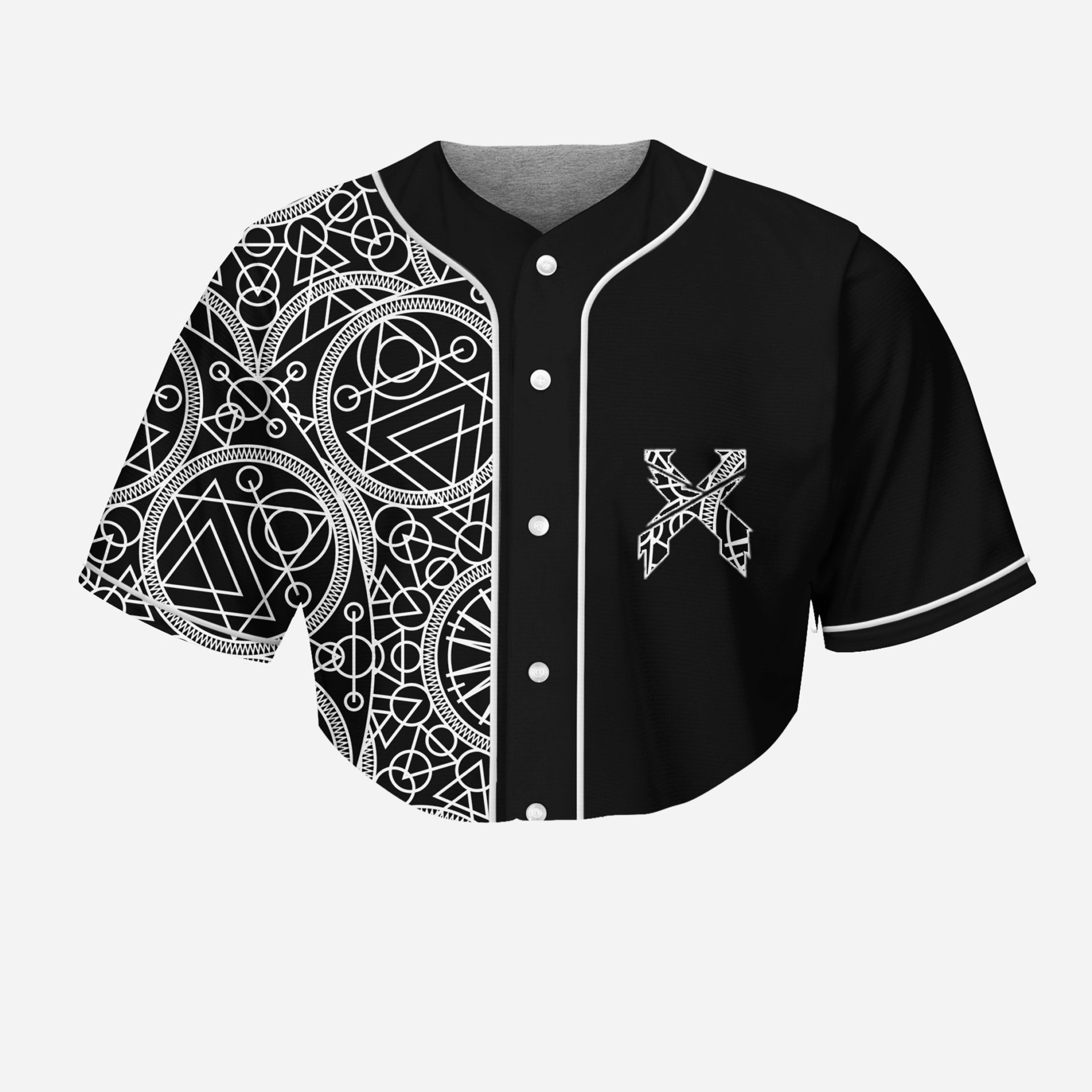 Excision geometric split crop top baseball jersey for EDM festivals