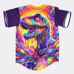 Trippy colorful t-rex excision rave baseball jersey for edm festivals
