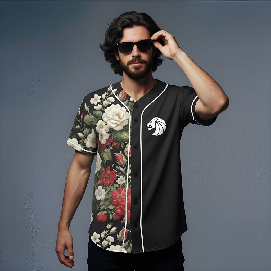 Seven lions flower split baseball jers…